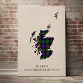 Cameron of Erracht Modern Tartan Scotland Map Canvas – “Tartan Runs Through My Veins” Wall Art